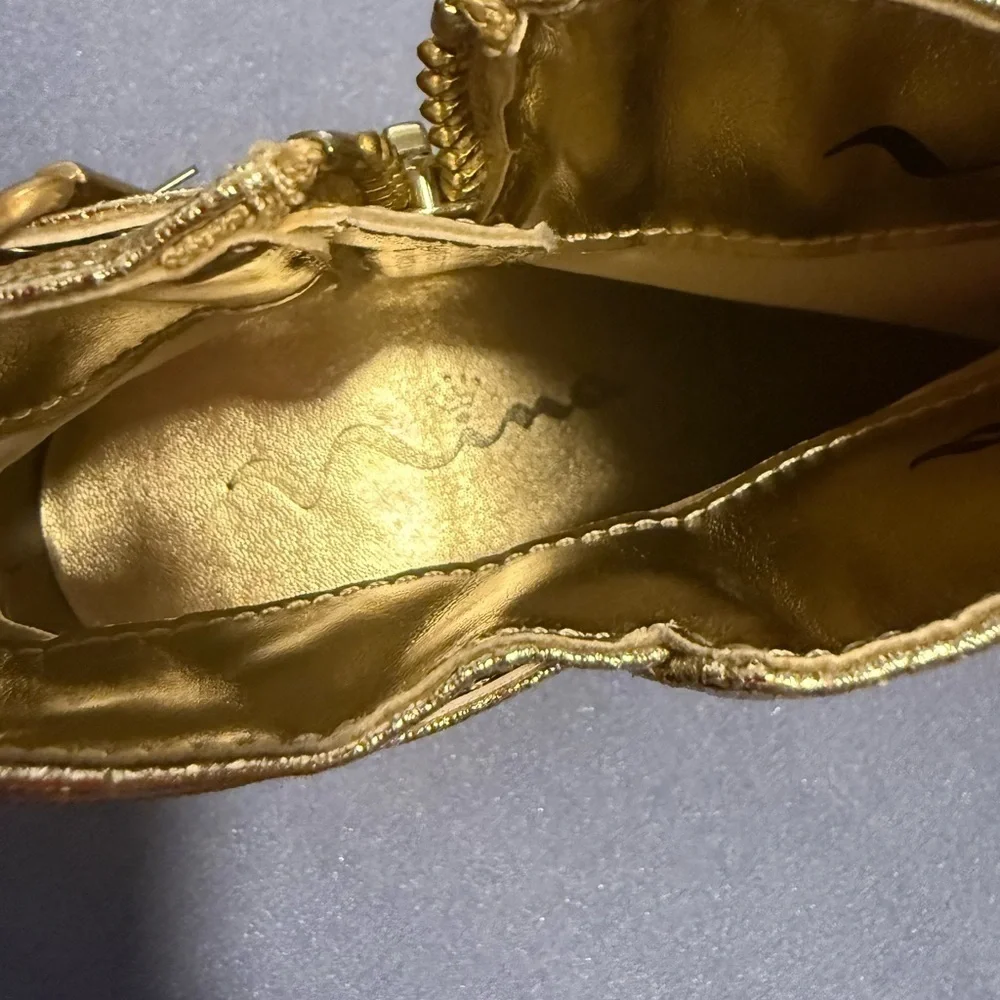 Nina Gold Ankle Boots with Buckles and Zipper